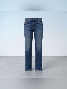 Earl Jeans Dark Blue Flare Jeans with Raw Hem